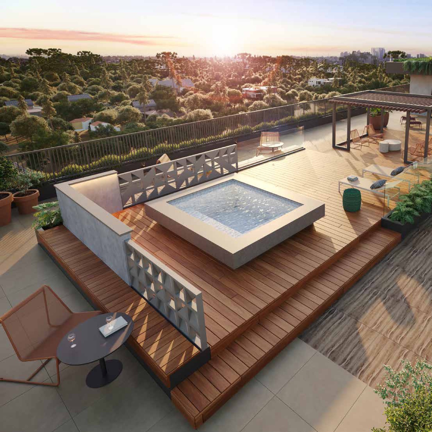 Deck solário com piscina no ático